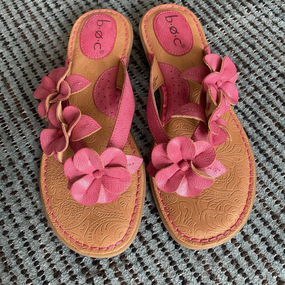 NWOT B.O.C Pink Flower Slip-On Flat Thong Sandals Strappy Casual Womens US 8M